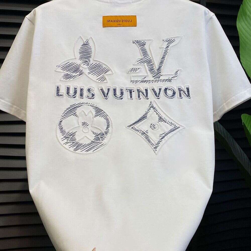 Cotton Short Heavy Craft Half Sleeve Embroidered T-Shirt Men Light Luxury Trendy Brand Dopamine National Trend Hot Item