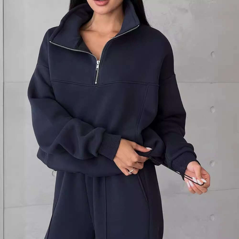 2026 New European American Style Casual Fashion Patchwork Thickened Long Sleeve Sweatshirt and Pants Set