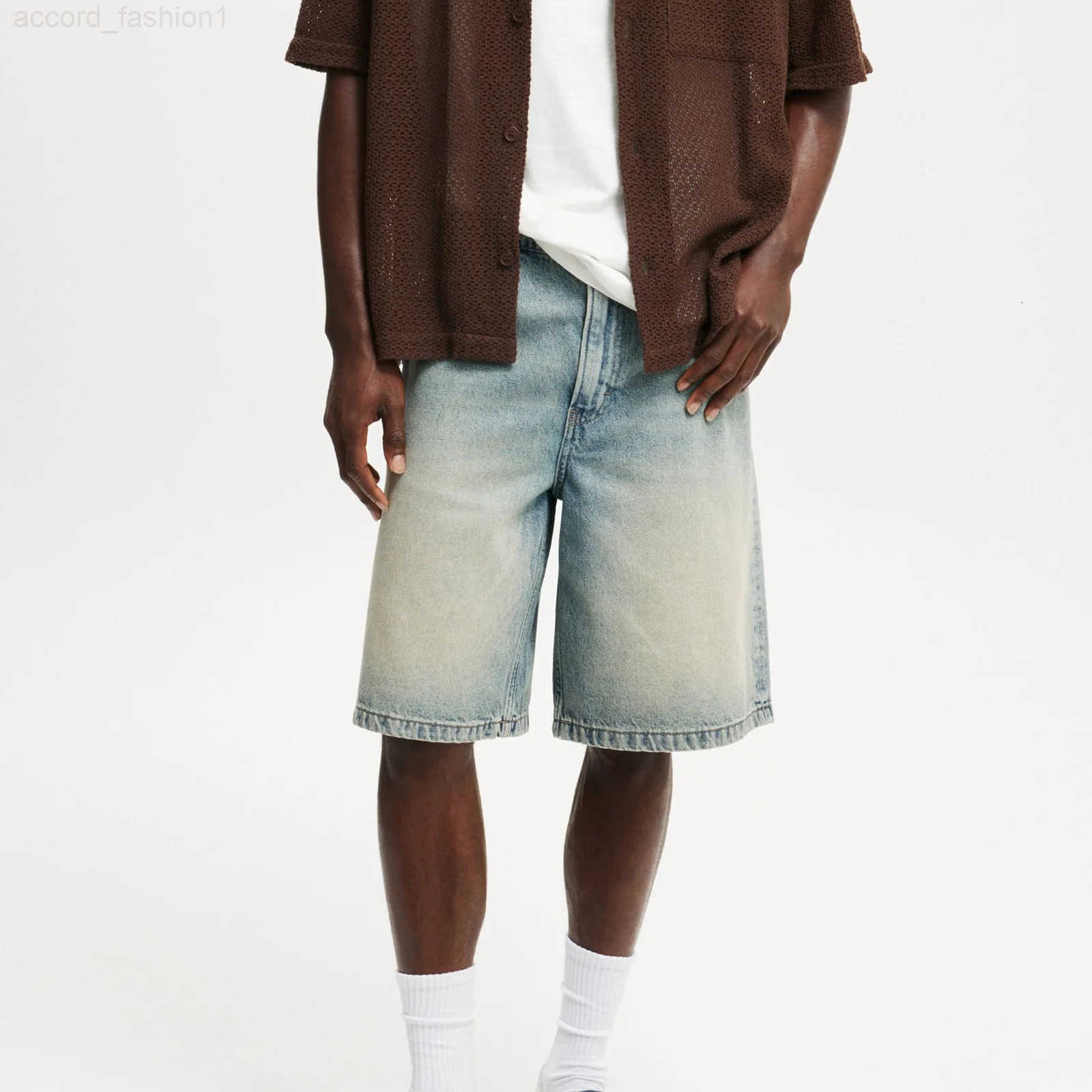 Casual Mens Knee Length Denim Shorts Fashion High Waist Loose Fit Baggy Jean Shorts for Summer Daily Streetwear H260330