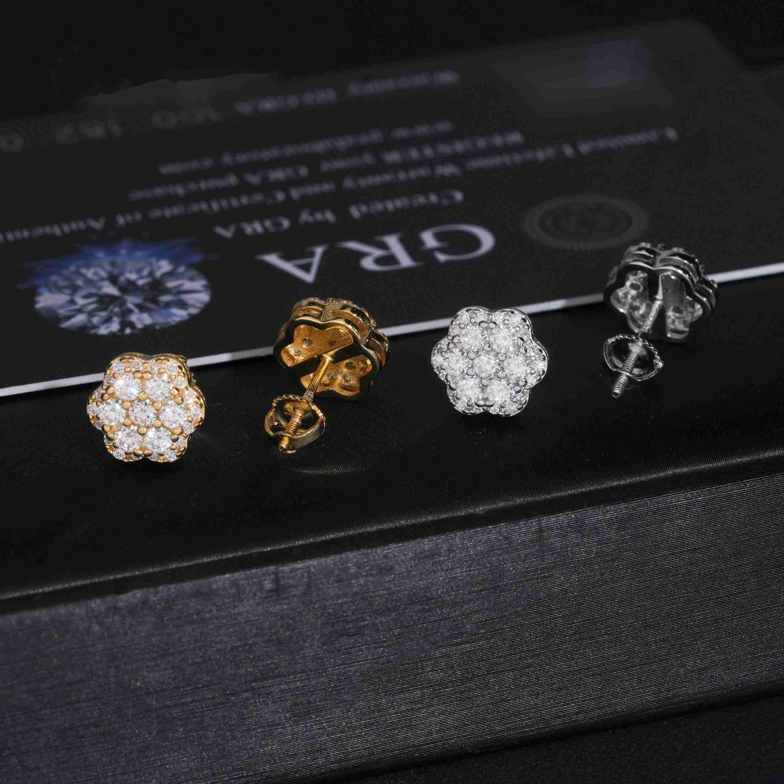 USA Warehouse Local Shipping 925 Sterling Silver Gold Plated Pass Diamond Test Moissanite Flower Cluster Screw Back Stud Earring