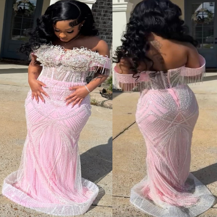 2k26 Pearl Pink Prom Dress 2026 Mermaid Beaded Pearls Sequined Vintage Evening Dress Sequined Birthday Formal Women Pageant Dinner Party Gowns Dresses
