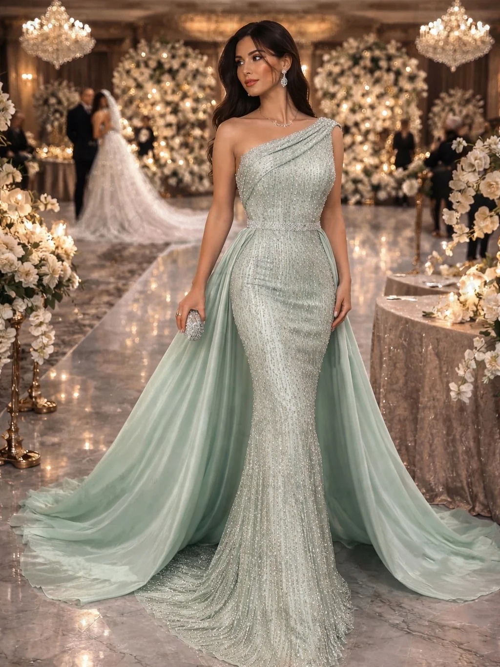 Simple Mermaid Evening Dresses Sequins One Shoulder Prom Dress with Overskirts Sleeveless Customized Party Gown Vestidos De Noche Plus Size