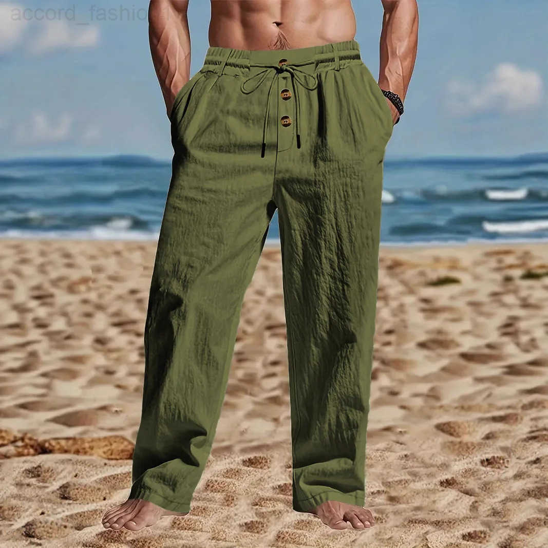 Mens Casual Cotton And Linen Pants Loose Wide-Leg Pants Fashionable Beach Pants Straight-Leg Pants High-end Linen Pants H260330