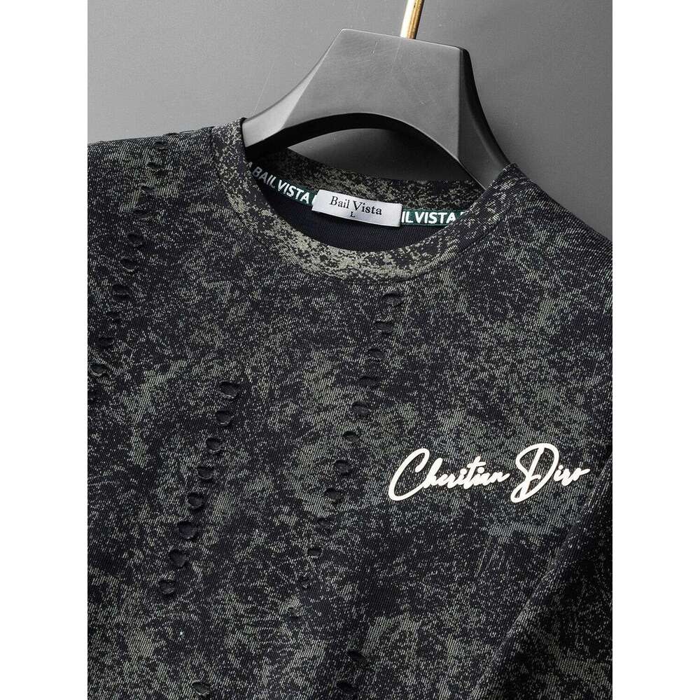 American-style high-end design distressed spider print short-sleeve T-shirt, luxury summer trendy street fashion half-sleeve shirt