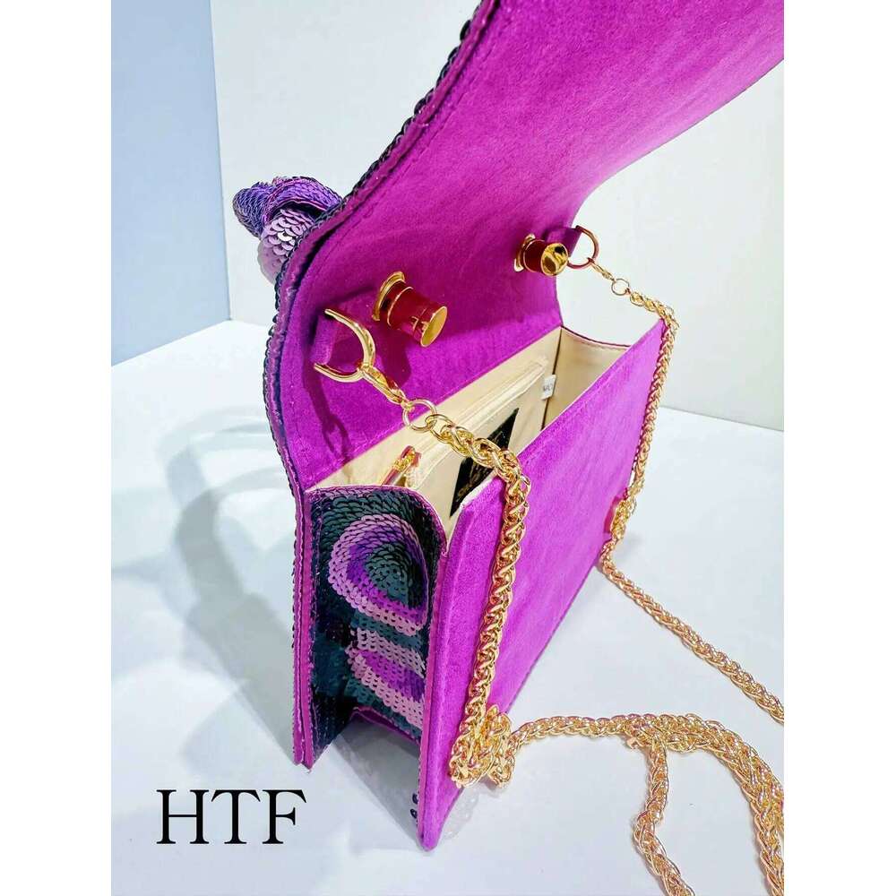 Chinese Embroidery Fashion Sequin Embroidered Floral Design Wedding Women's Clutch With Metal Chain Party Dress Evening Bag