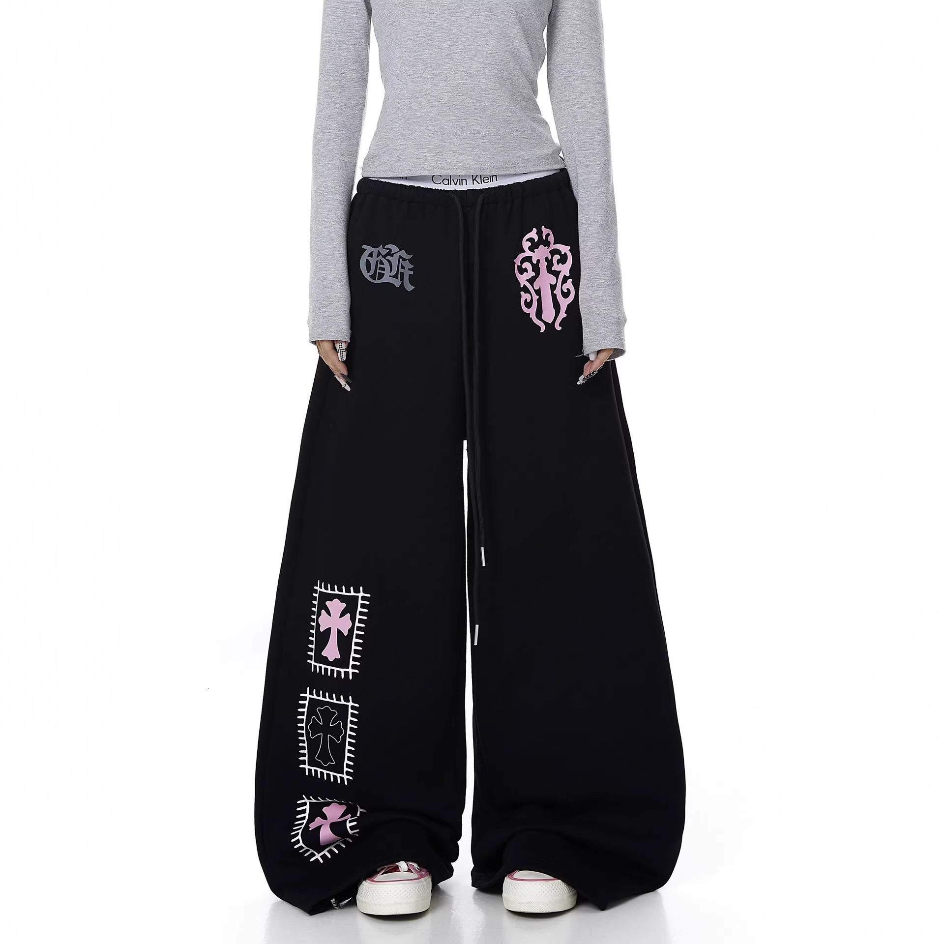 American high street gothic style creative printed sweatpants for women, summer jazz dance pants, hip-hop slim-fit curved pants