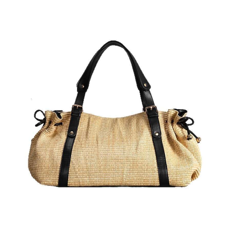 Pleated Drawstring Straw Tote New Vacation Beach Bag Women Large Capacity Woven Handbag