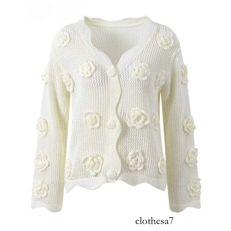 EACA White Flowers Sweet Wisps Empty 2024 Pre-fall Casual Age Reduction All-match V-neck Sweater Jacket
