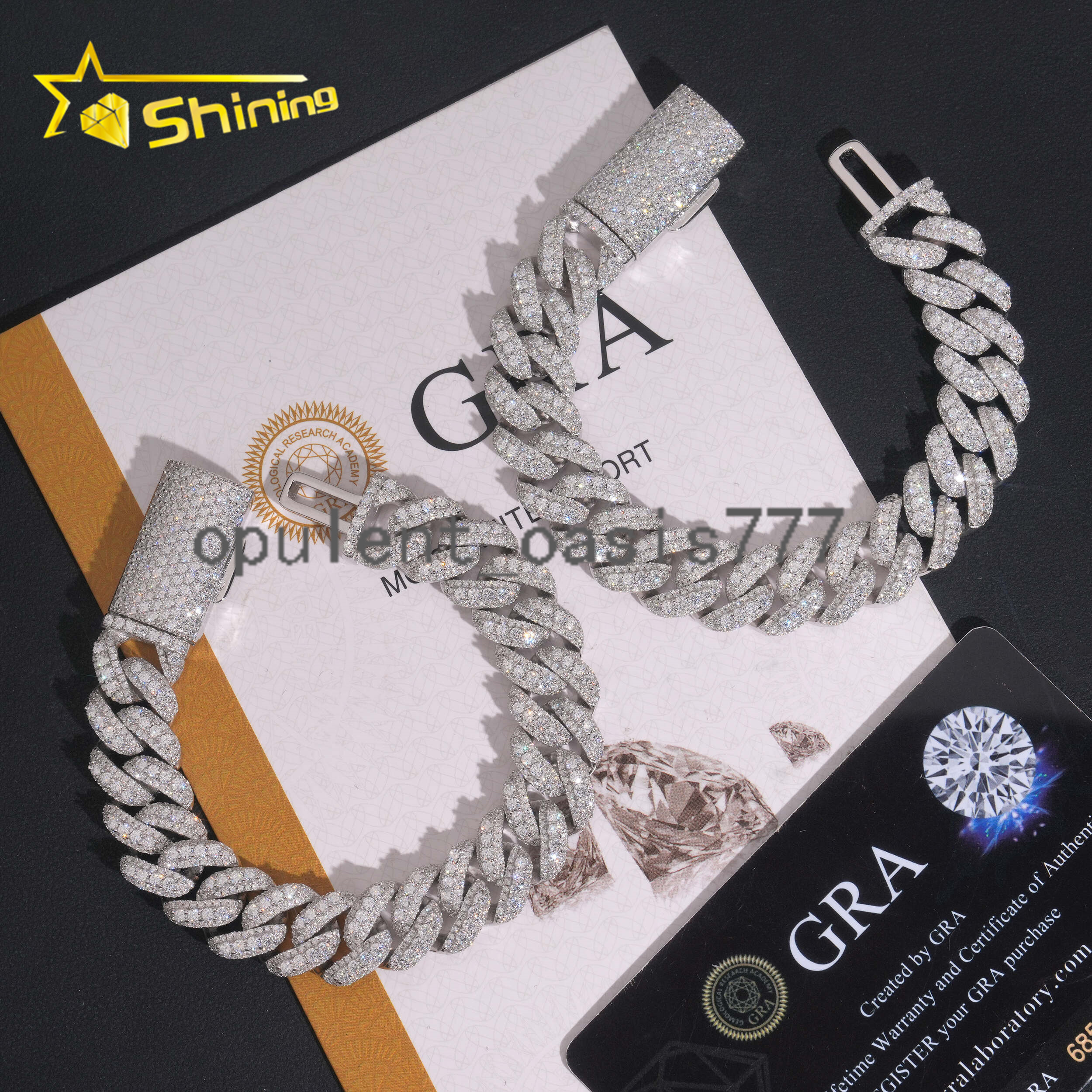 Iced Out 13mm Hip Hop Moon Shape Moissanite Cuban Bracelet Fine Jewelry GRA Certificate Men Women 925 Silver Bracelet