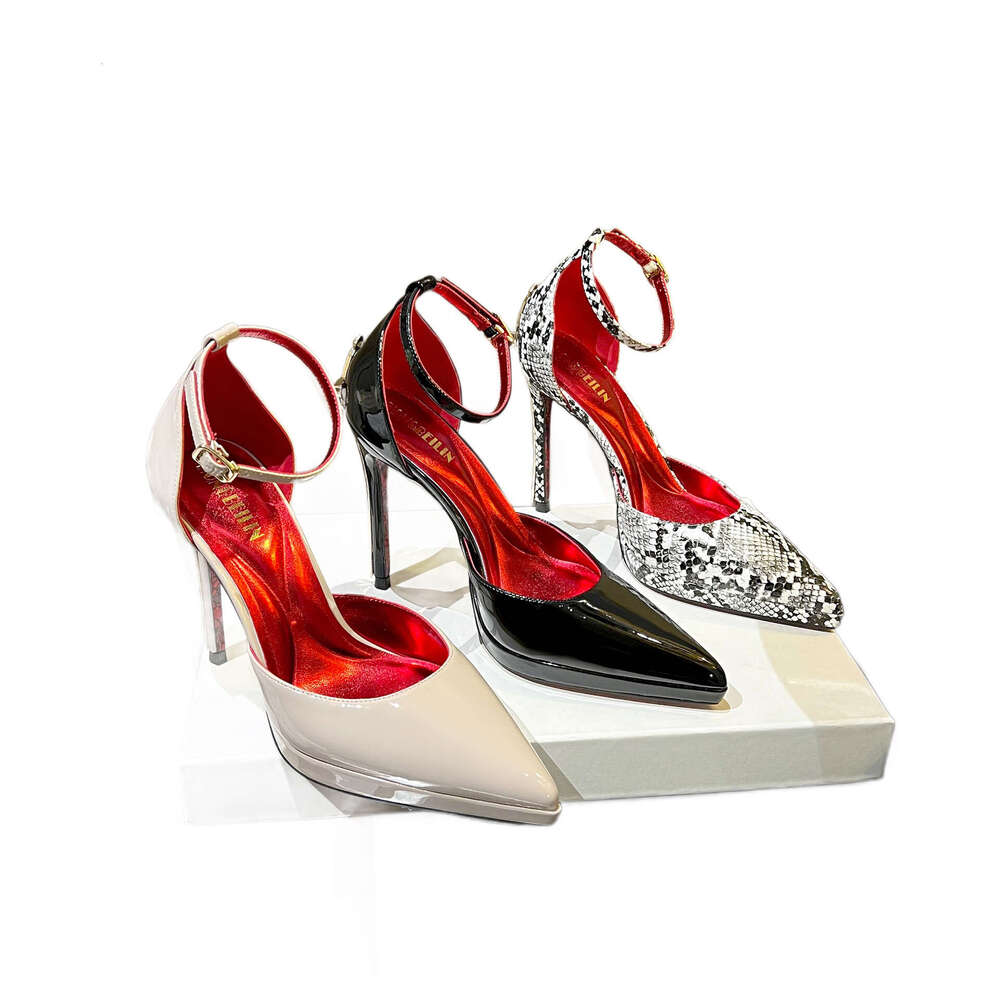 2026 New Model gold Sharp Heel Red Sole High Heels for Women, Royal Lady Style Pointed Toe Patent Leather Strap Sandals