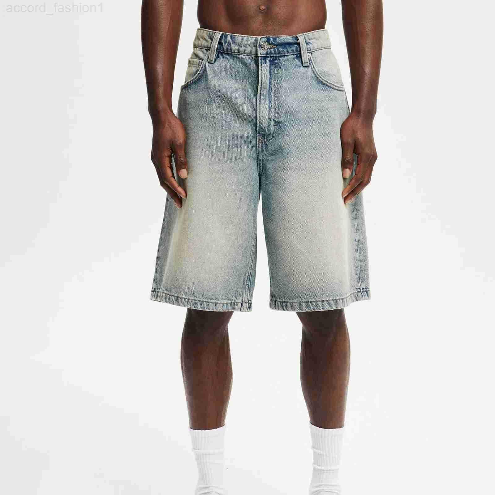 Casual Mens Knee Length Denim Shorts Fashion High Waist Loose Fit Baggy Jean Shorts for Summer Daily Streetwear H260330