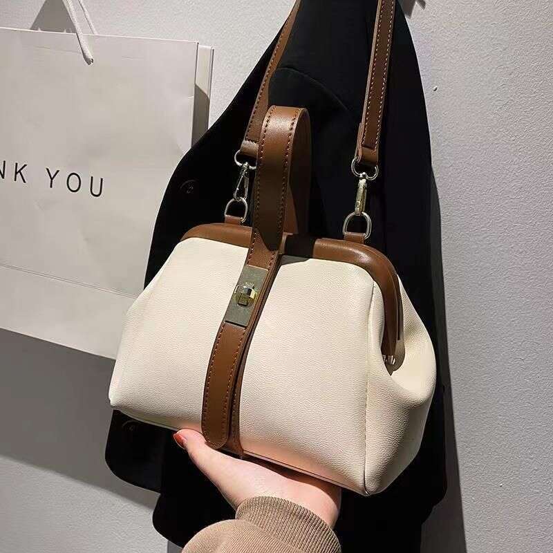 Internet Celebrity Contrast Color Handbag New Trendy High End Fashion Niche Soft Leather Versatile Crossbody Bag Liksusie