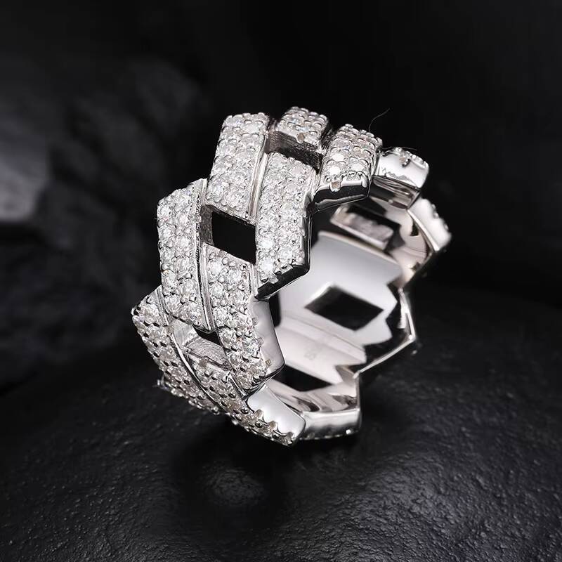 Cluster Diamond Hip Hop10K Gold925 Sterling Silver Vvs1 d Color 14mm Mens Moissanite Cuban Ring