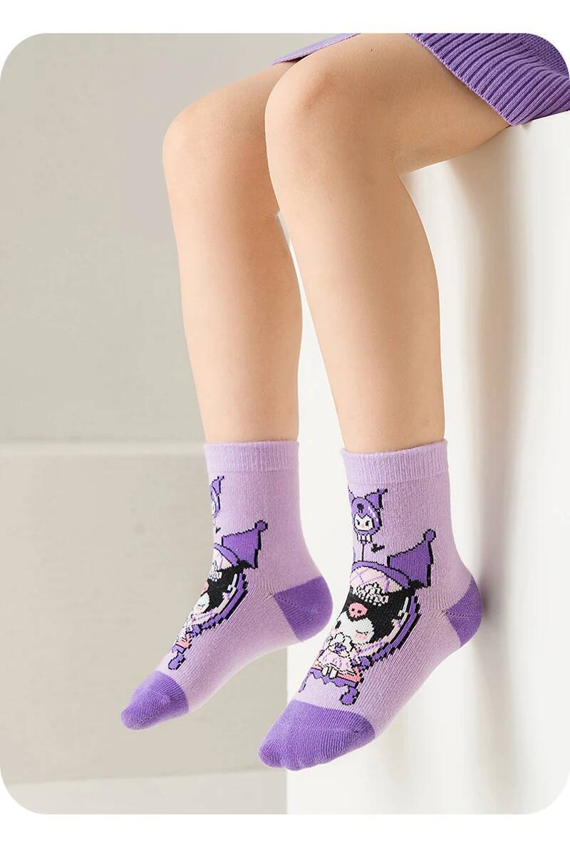 Designer 5Pairs Sanrio Cinnamoroll Kuromi Kawaii Spring And Autumn Cartoon Middle Tube Socks For Girls Boy Children Mid-Calf Cotton Socks