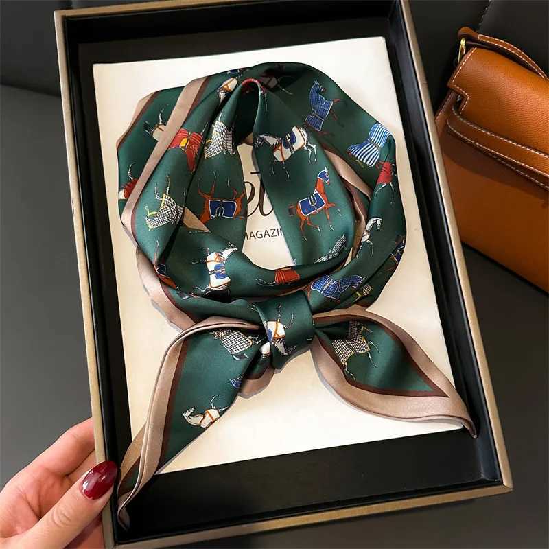 147x14cm Elegant Horse Print Scarf Graphic Ribbon Wen Cozy Imitation Silk Scarf Versatile Neckerchief Length Fashion band X260328