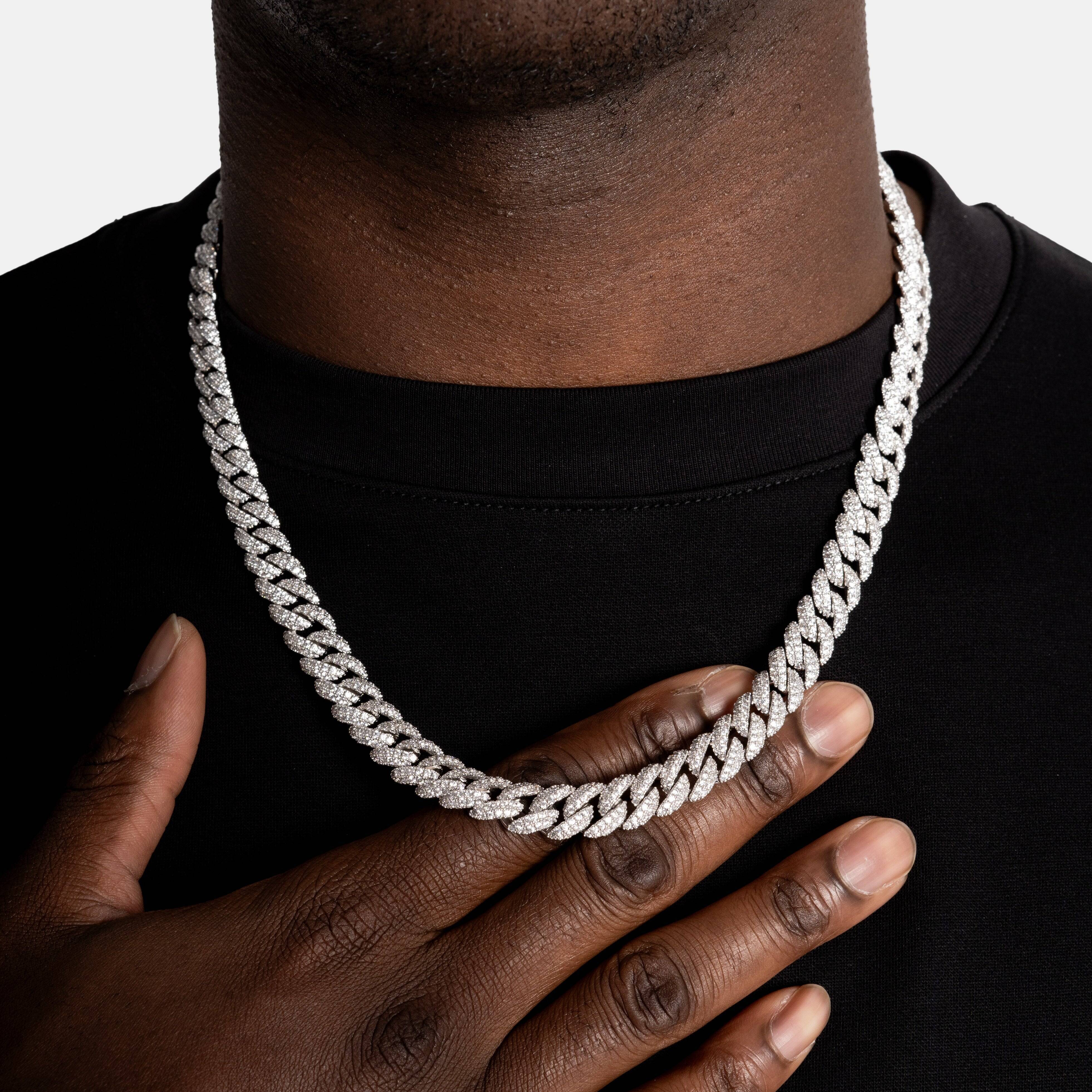 Hip Hop Bling 925 Silver Iced Out Cuban Link Chain Necklace Set Full Moissanite Bling Choker Jewelry