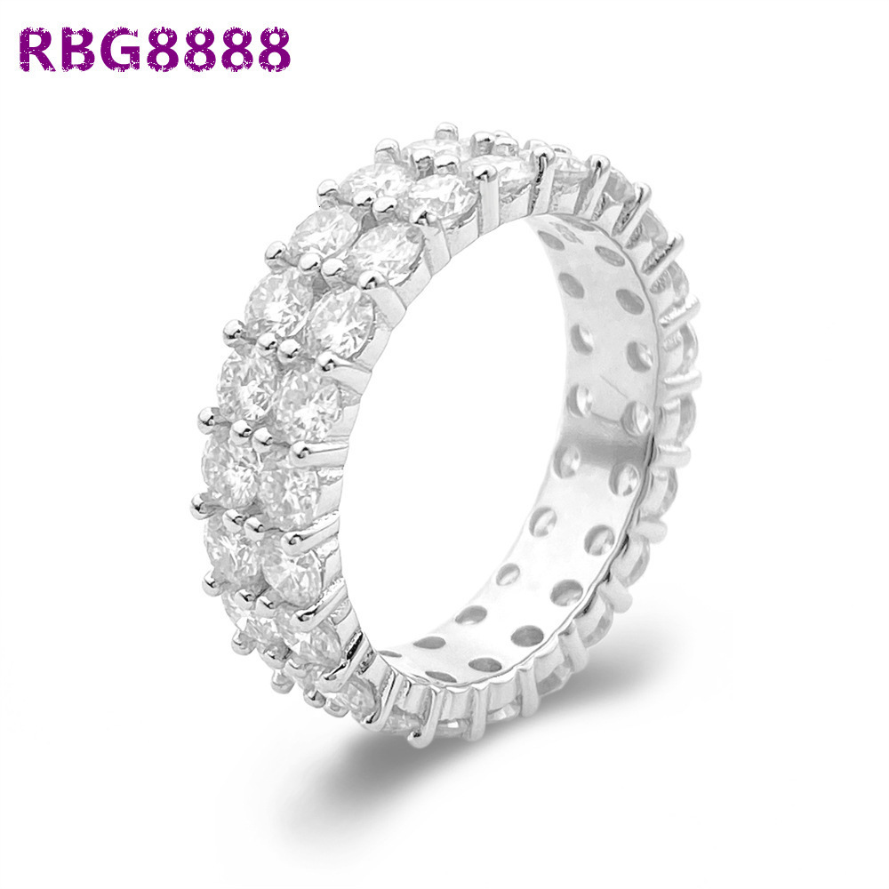 Cluster Vvs 3mm 925 Silver Iced Out Hip Hop 2row Diamond Moissanite Tennis Ring for Men