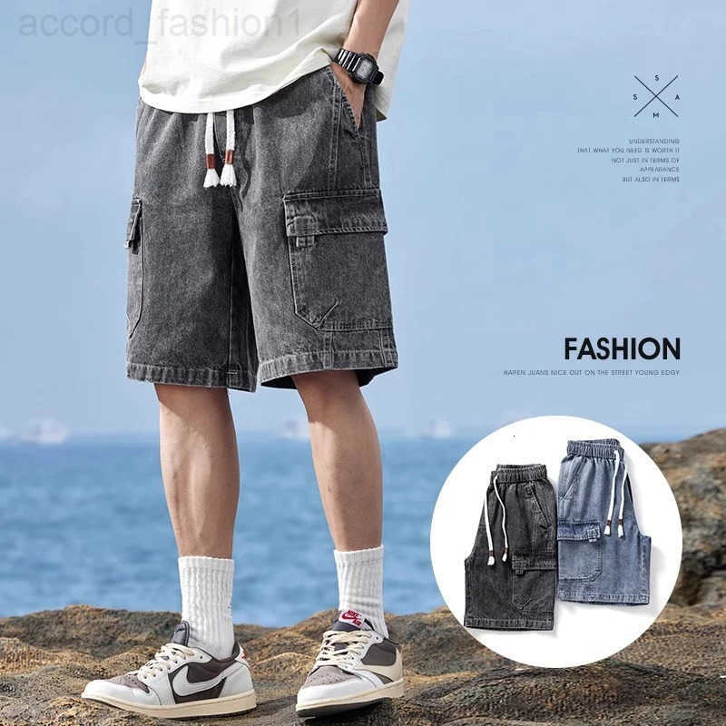 Summer Mens High Street Baggy Cargo Denim Shorts 2026 New Y2K Vintage Drawstring Jorts Hip Hop Fashion Blue Short Jean Pants H260330