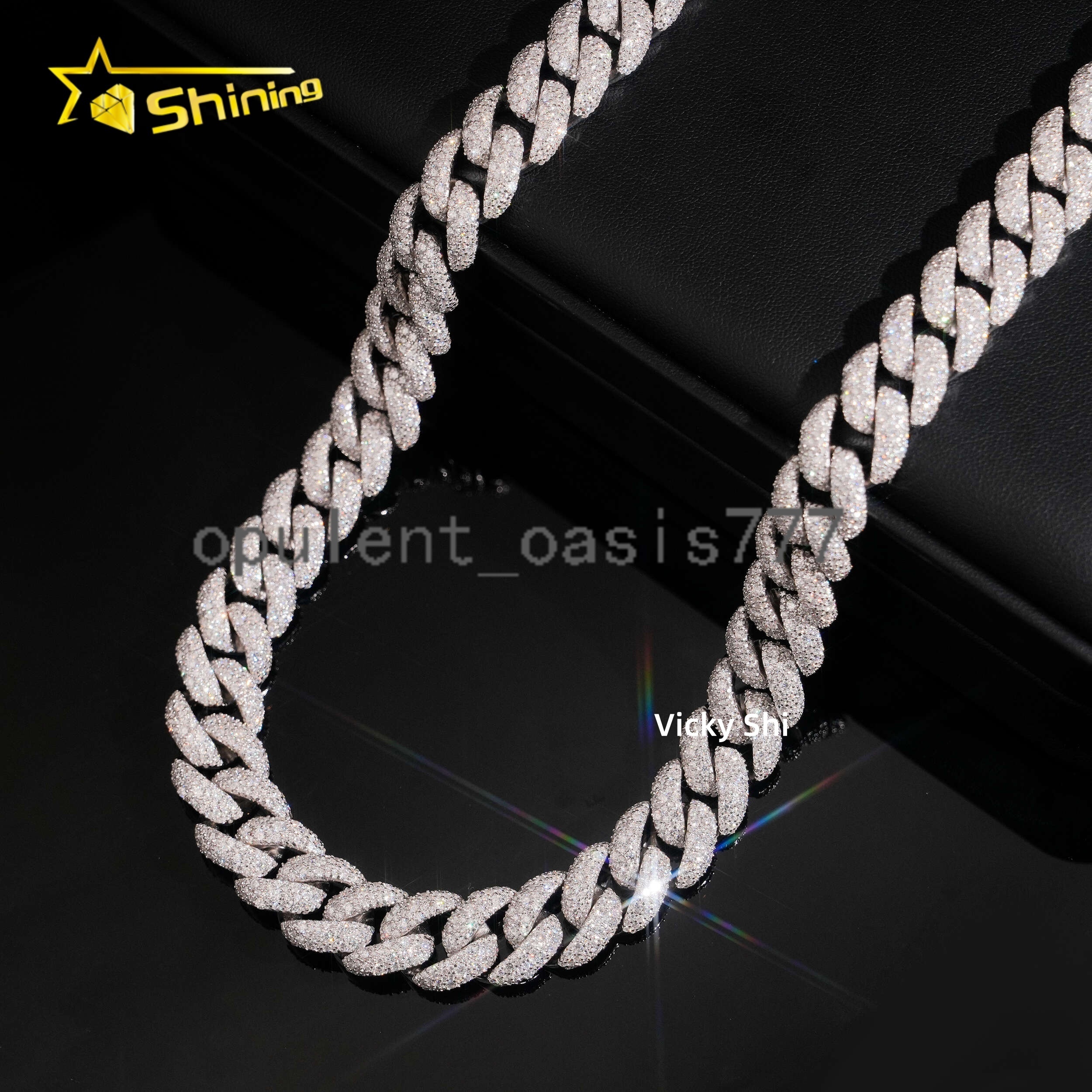Hot Selling 14mm Mosaic Setting Cuban Link Moissanite Hip Hop Jewelry Custom Iced Out Moissanite Cuban Chain for Men