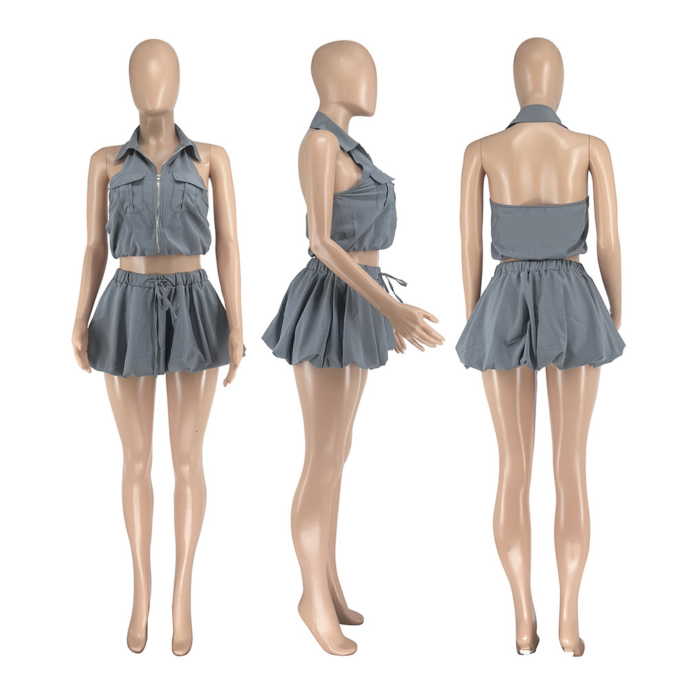 D88240 Style 2025 Summer Fashion Backless Bubble Skirt Ultra Short Mini Skirt Set