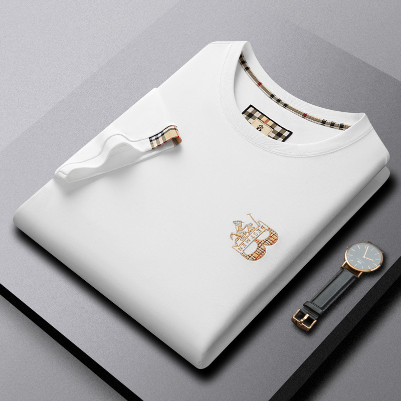 Pure Cotton Thick T-shirt Short At The Front And Long At The Back Men's Embroidered Short-sleeved T-shirt. Designer Luxury Top Fashionable And Ca