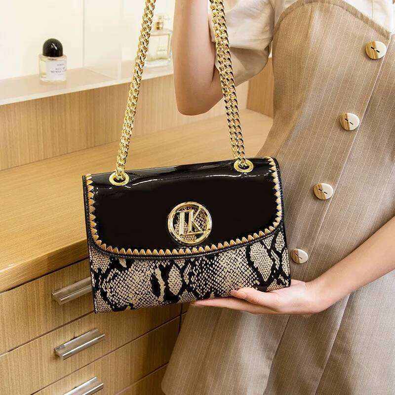 Hot Selling High-End Snake Patterned Shiny Chain Single Shoulder Crossbody Bag, Stylish Women's Bag