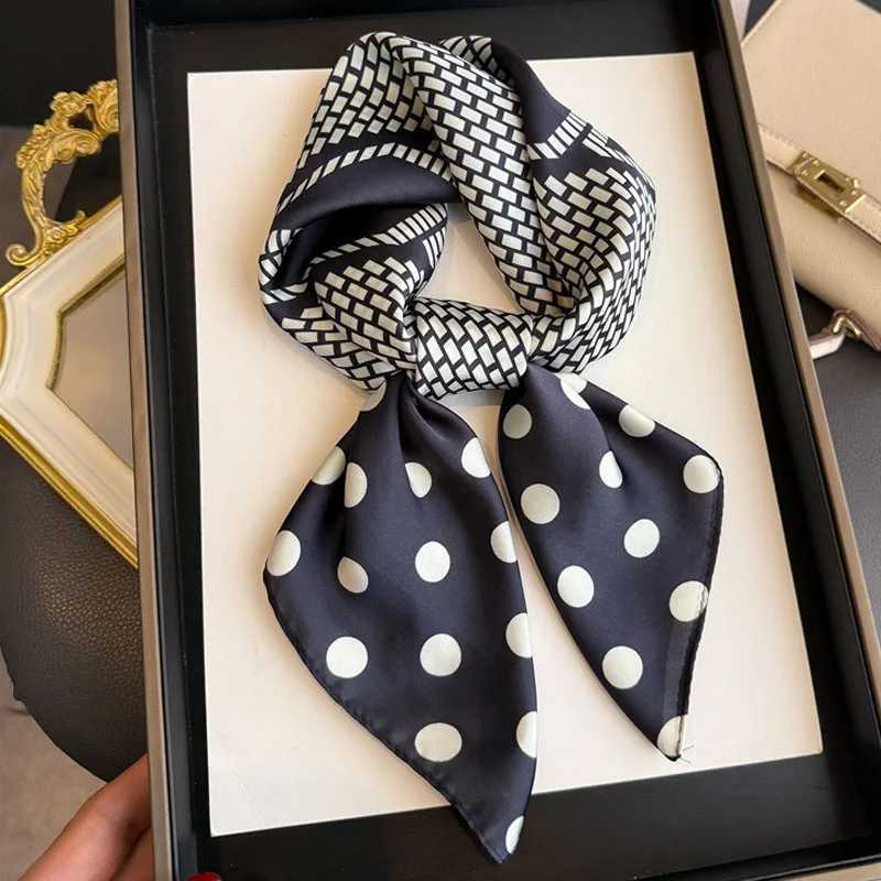 7070cm Womens Square Silk Scarf Soft Satin Polka Dot Wrap Foulard Lady Neckerchief Bandannas Hair Skinny Tie Hijab Shawls Z260330