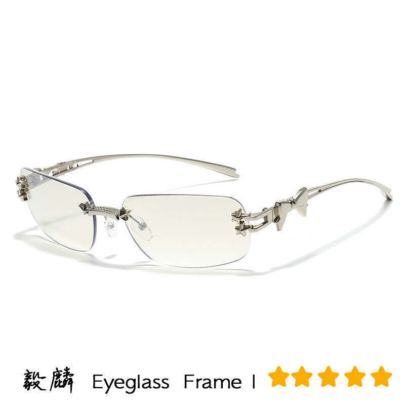 Fashion High-End Frameless Women's Star Rhinestone Hot Girl Style Y2k Millennium Sunglasses Bowknot Glasses