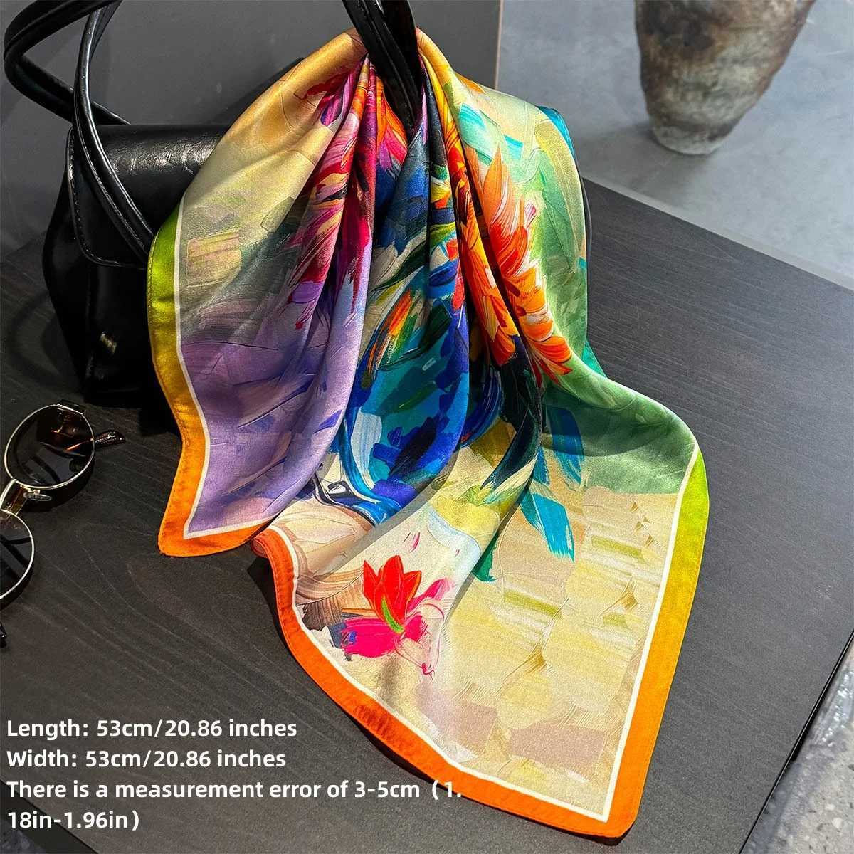 2025 Fashion 100 Real Silk Scarf 53cm Square Bandelet Wens Silk Temperament Small Scarf Neck Decorative Wrap Printed Scarves X260328
