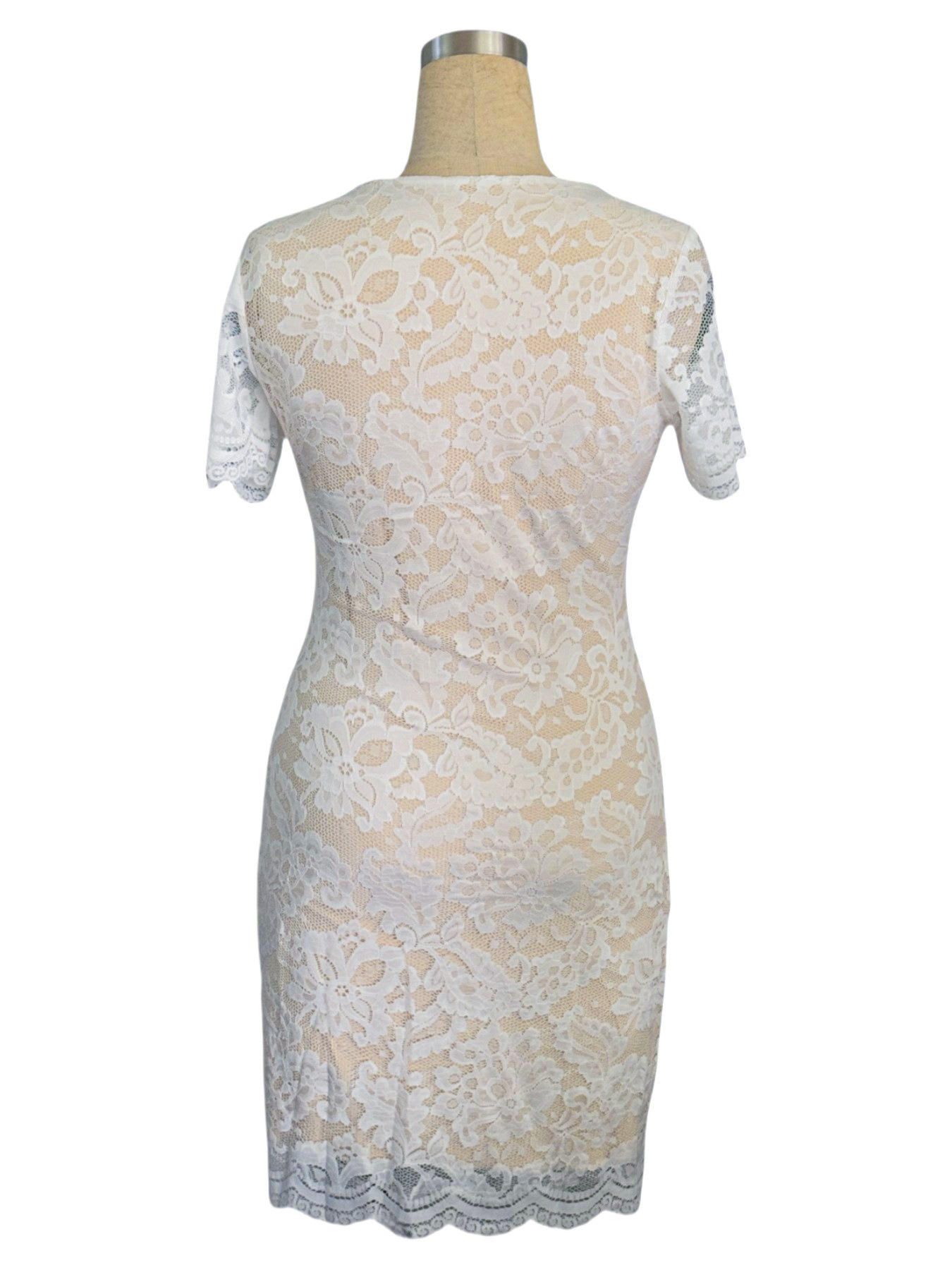 Basic & Casual Dresses 2026 Summer Simple Women Dress Fashion Round Neck Short Sleeve Lace Hollow Out Package Hips Dress Sexy Tight Fitting Prom Gowns