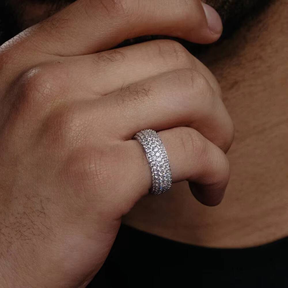 Womens Iced Moissanite Wedding Band Solid 925 Sterling Silver Nickel-Free Lead-Free Rose Gold Plated Hip Hop Micro Pave Ring