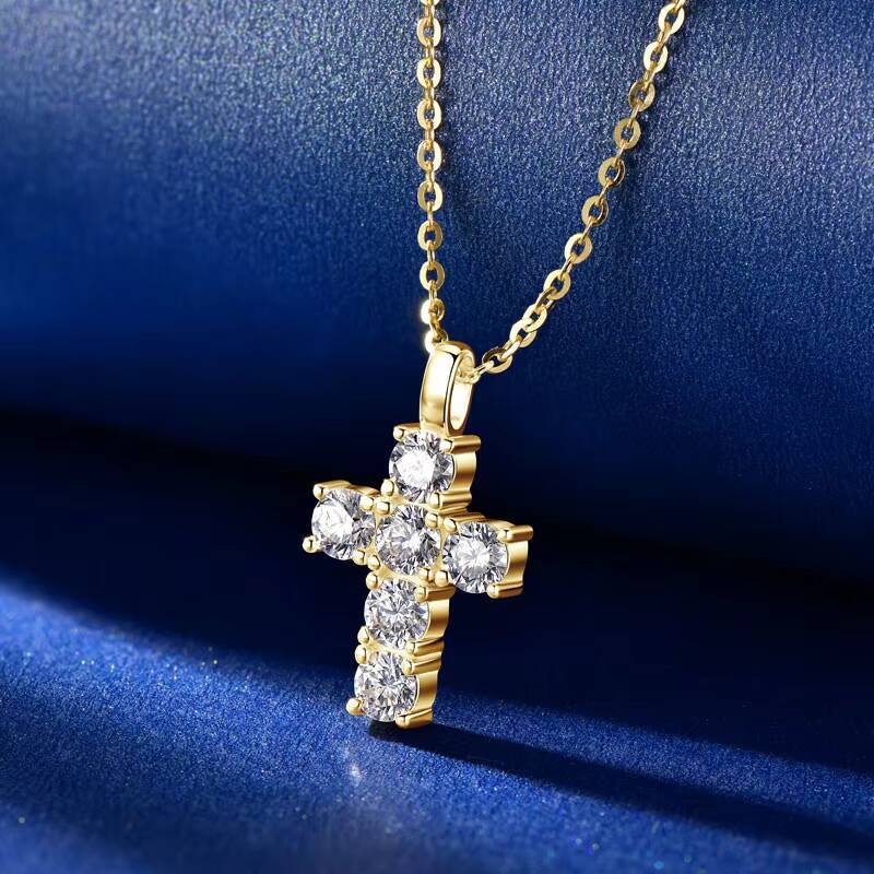 925 Silver Certified 35mm Moissanite Women Men Faithful Charm Religion Choker Christian Gifts Cross Pendant Necklace