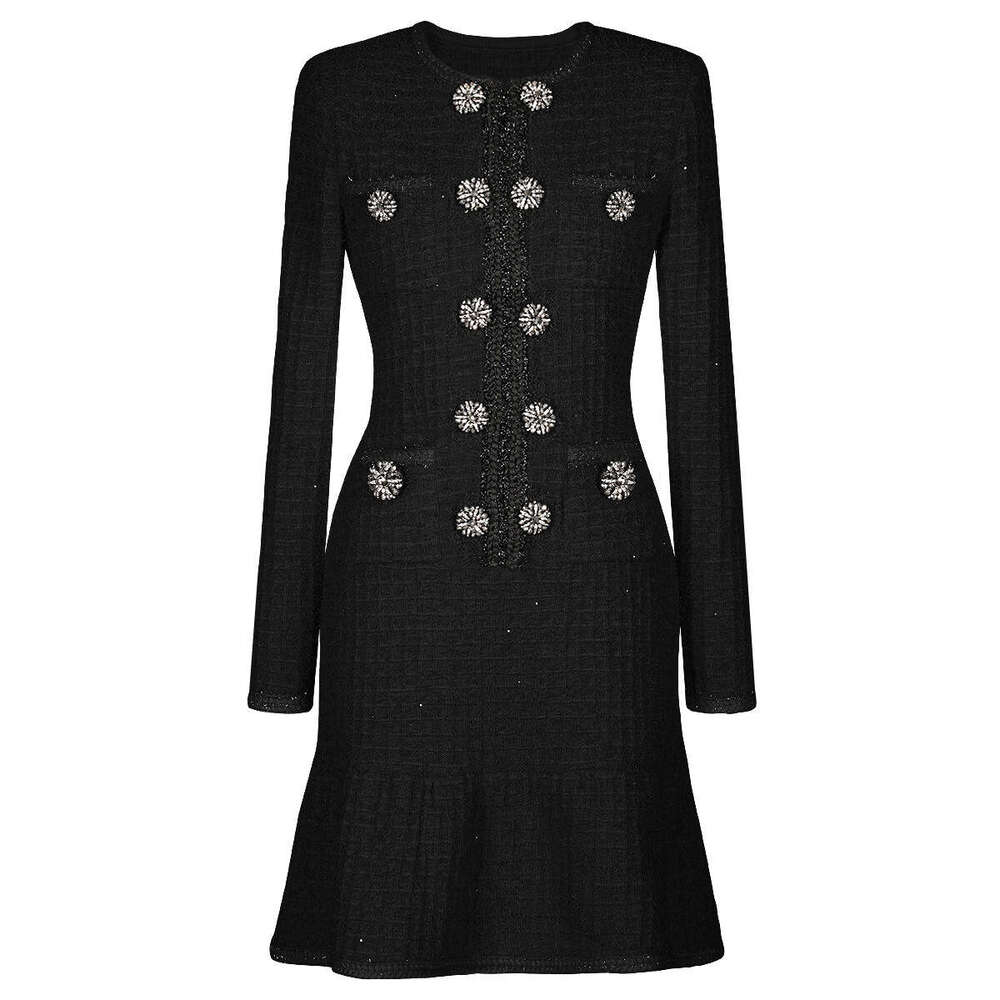Spring and Autumn X21 New Designer High Quality Knitted Round Neck Wool Slimming Long Sleeve Women's Dress