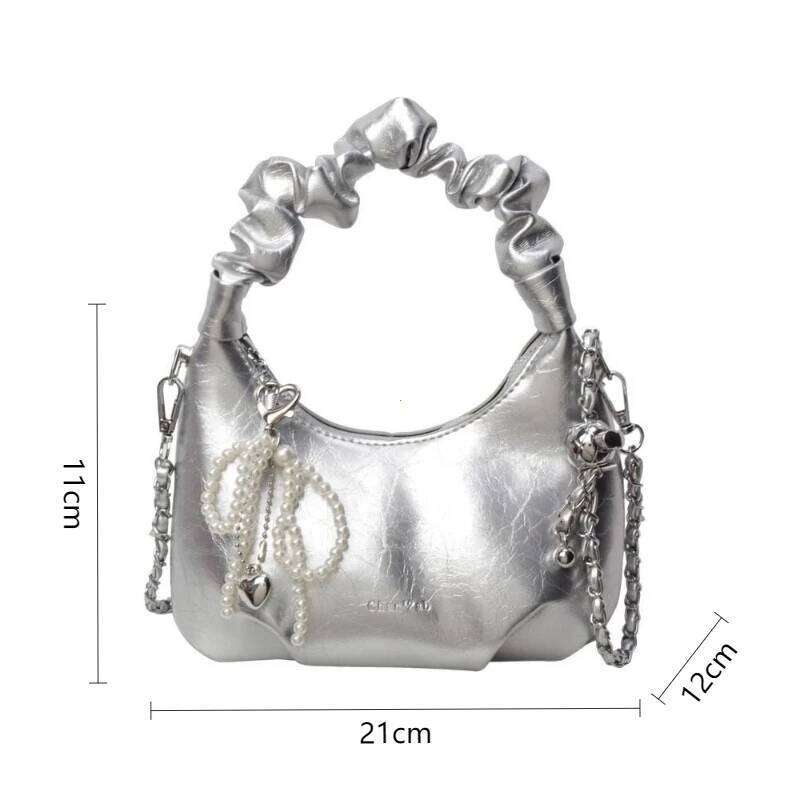 Hot Y K New Underarm Bags For Women Pleated Handle Design Ladies Pearl Bow Handbag Adjustable Strap Shoulder Crossbody Bag XIU LAI SI