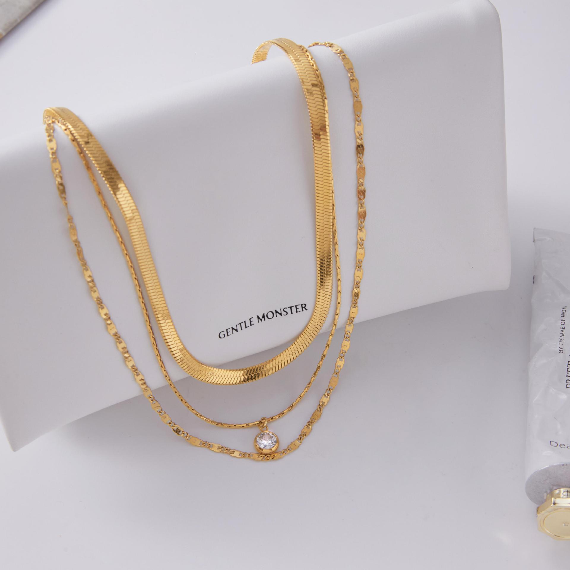 Three-Layer Titanium Zircon Necklace Light Luxury High-End Stainless Steel Jewelry For Fashionable Women's Accessories Women Layered Collarbone C