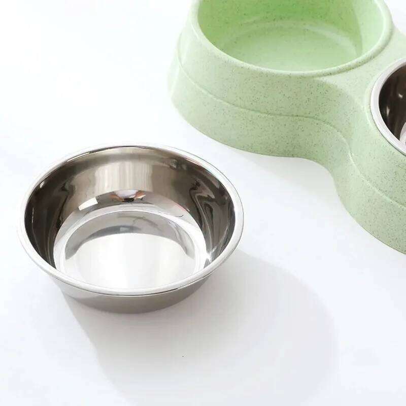 FGG Double Bowls Food Water Stainless Steel Pet Drinking Dish Feeder Cat Puppy Feeding Supplies Small Dog Accessories 26W0330