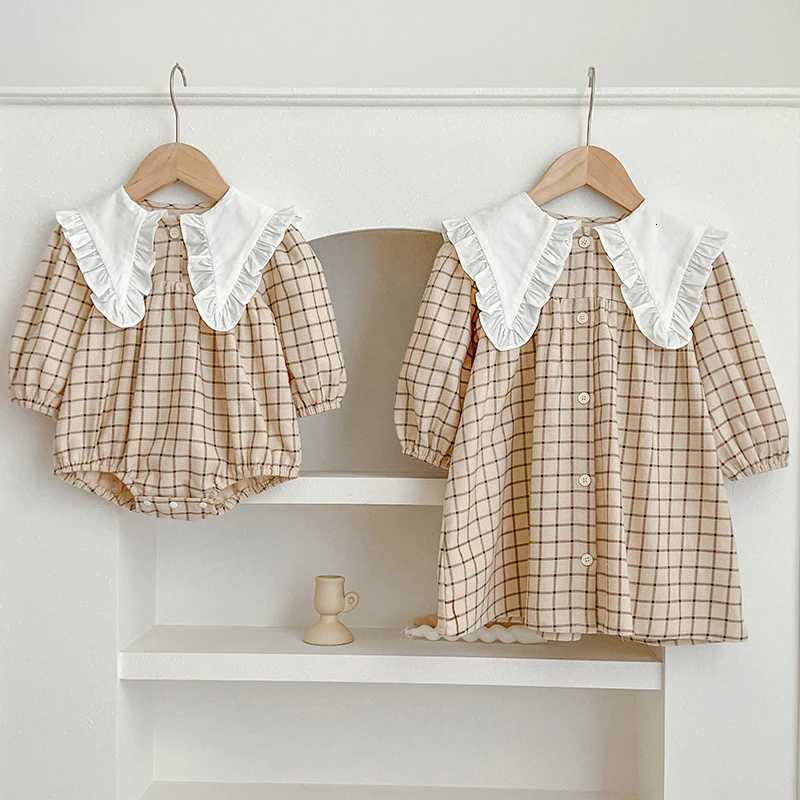 2026 New Spring Children Clothes Girl Party Cotton Embroidery Dress 2-6Yrs Long Sleeved Plaid Kids Princess Big Lapel DressesT260330
