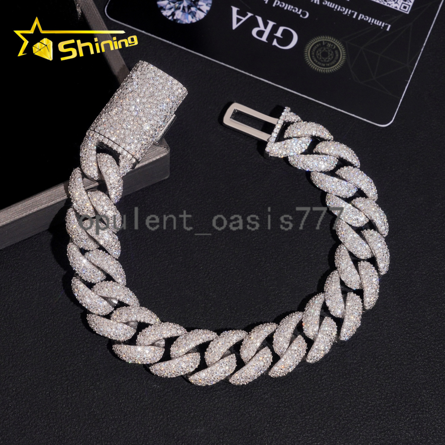 925 Silver Luxury 14mm Mosaic Setting Moissnaite Cuban Bracelet Iced Out Hip Hop Jewelry Custom Bracelet for Men