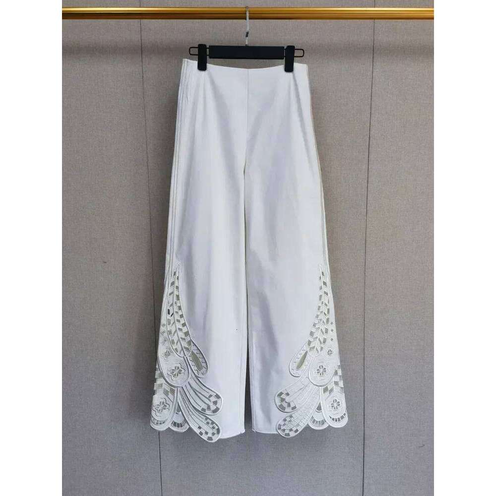 White Set Female Fashionable Hollow Embroidered Top+Fashion Wide Leg Pants Summer Mdng260330