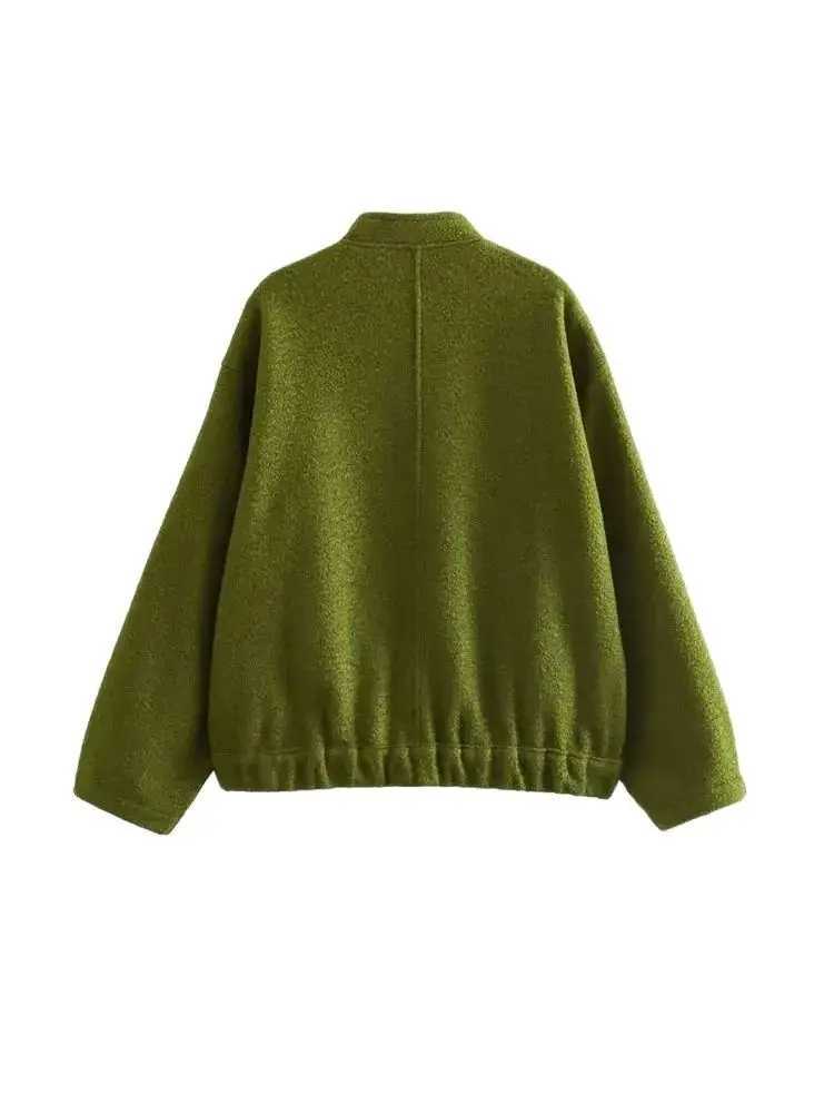 Women Fashion With Pockets Oversized Bomber Jacket Coat Vintage Long Sleeve Snap Button Female Outerwear Chic TopsT260328