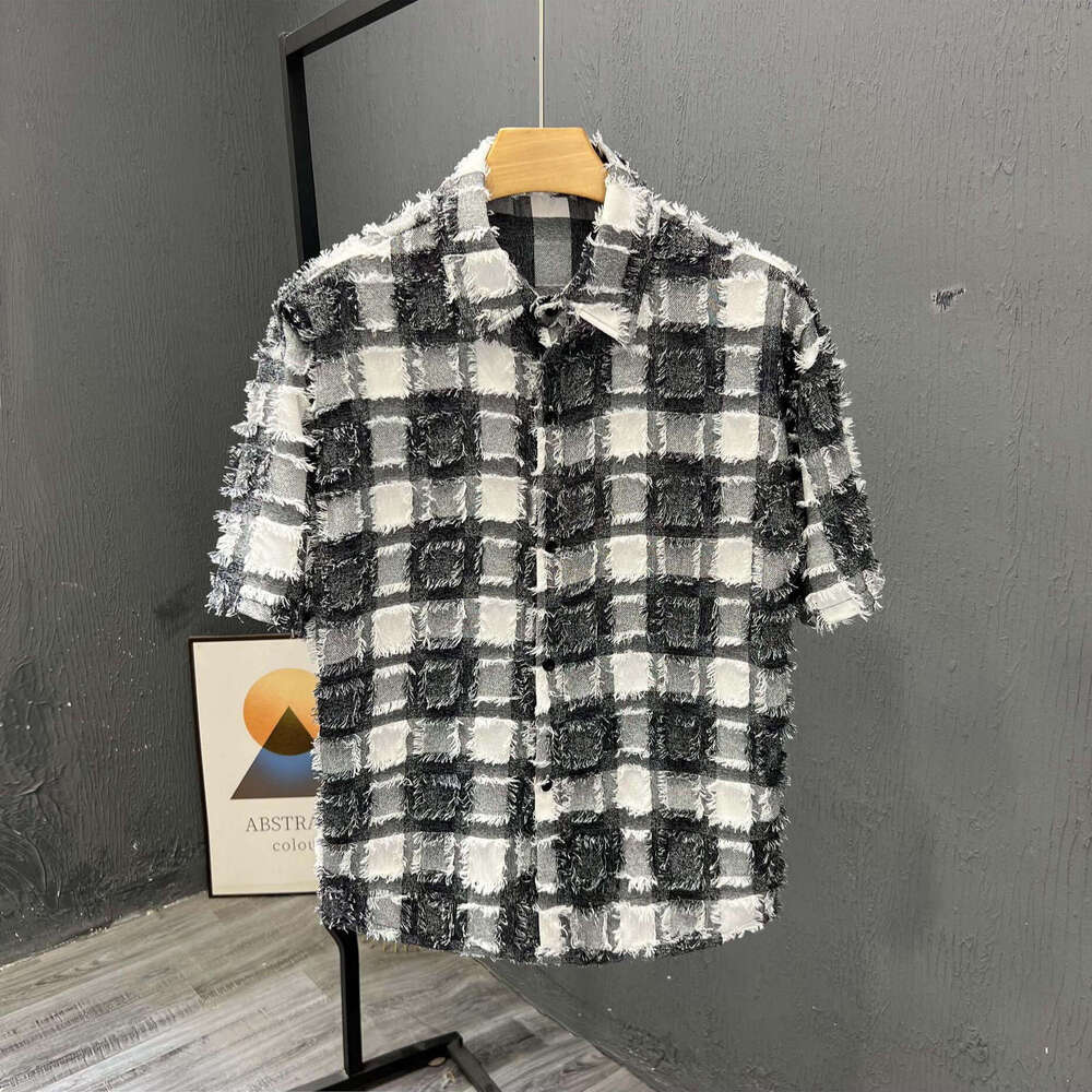 Style Short-Sleeve Collared Summer Trendy Casual Versatile Plaid Shirt, Youth Half-Sleeve Men's Top
