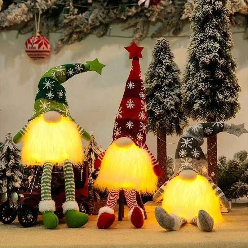 2025 Faceless Doll Gnome Ornaments LED Light Plush Knitting Crafts Tree Pendant Christmas Decorations Home Kids Gift