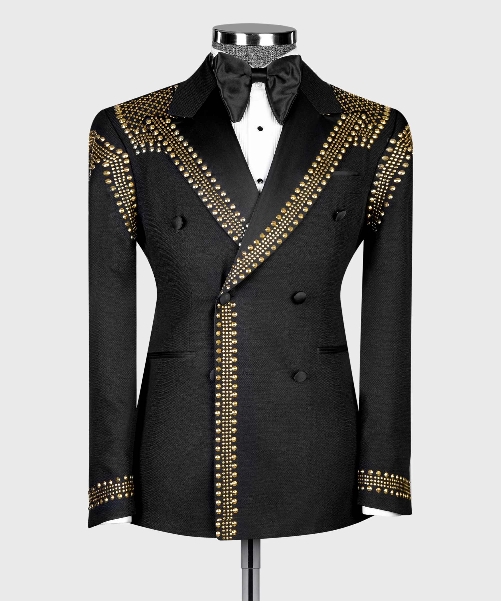 Retro Men's Jacket Beaded Groom Blazer 2 Pieces Peaked Lapel Double Breasted Tuxedo Beading Coat Customized Jacket Pants