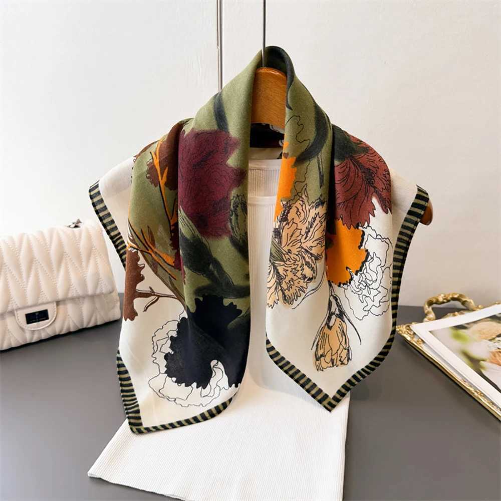 Luxury Floral Print Scarf for Wen Wraps Cotton Feel Hijab Warm Spring Autumn Soft Square Foard Bandana Neckerchief X260328