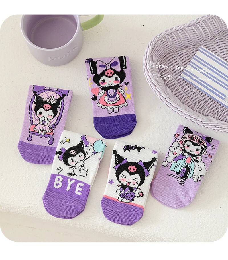 Designer 5Pairs Sanrio Cinnamoroll Kuromi Kawaii Spring And Autumn Cartoon Middle Tube Socks For Girls Boy Children Mid-Calf Cotton Socks