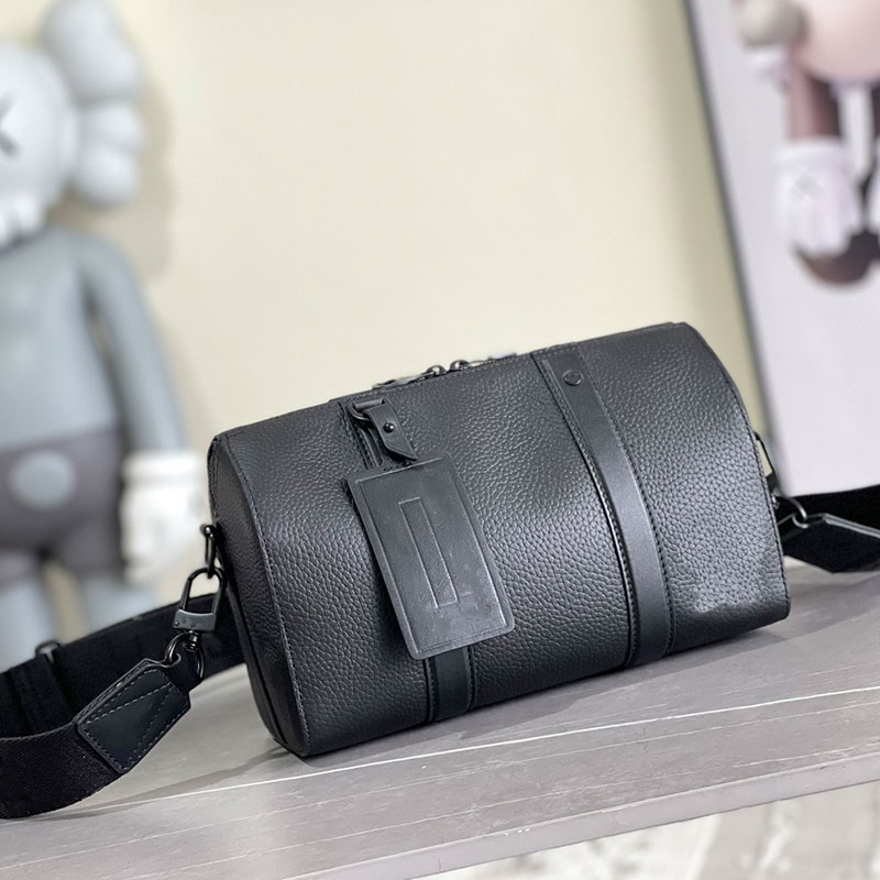 Men's Luxury Leather Boston Bag Designer Purse Shoulder Crossbody Handbag for Men High Quality Small Sacoche Tote Sport Style Casual Handbags Black with dustbag