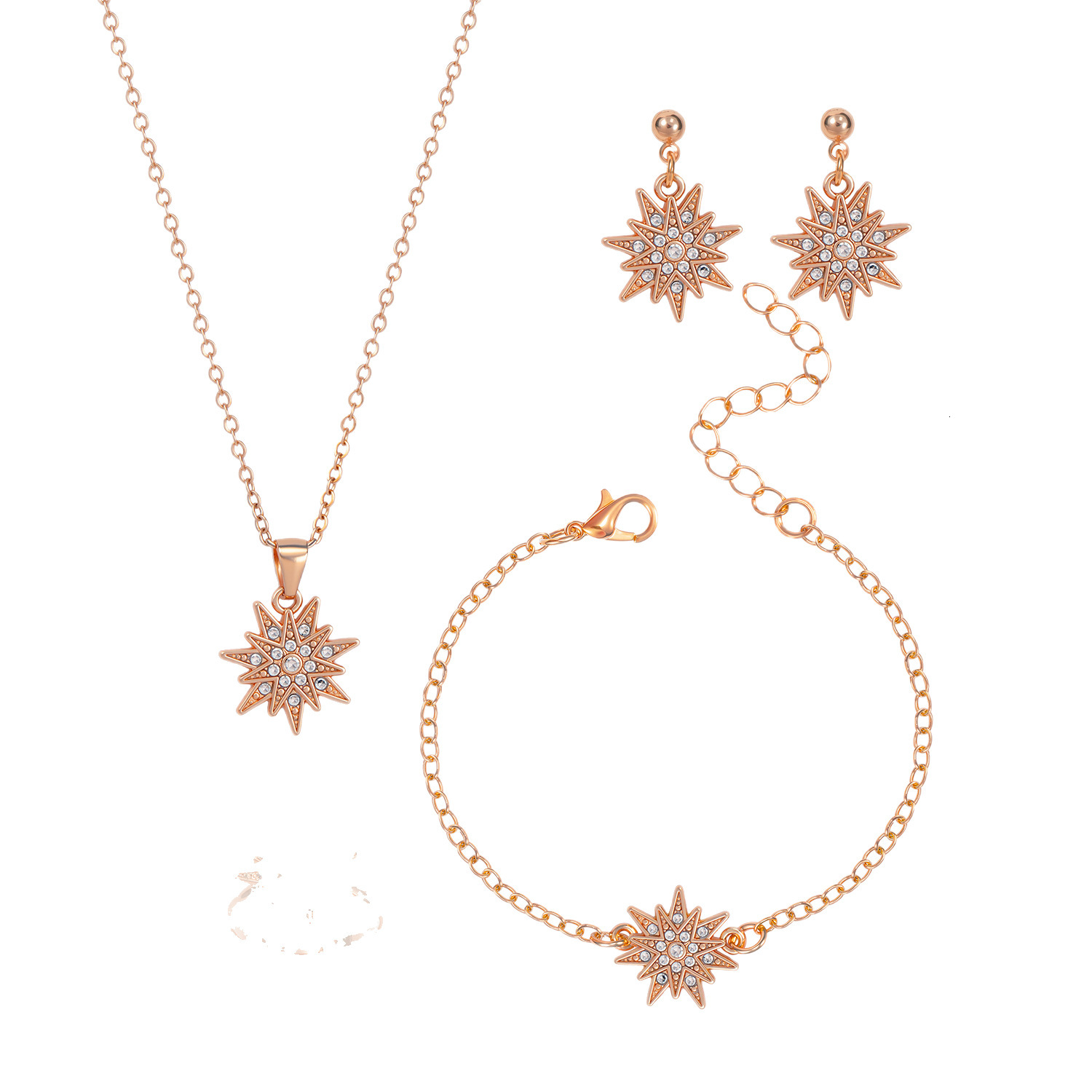 Necklace Jewelry Set Simple Clavicle Chain Women's Necklace With Diamonds Snowflake Bracelet Pendant Ring Stud Earrings Accessories