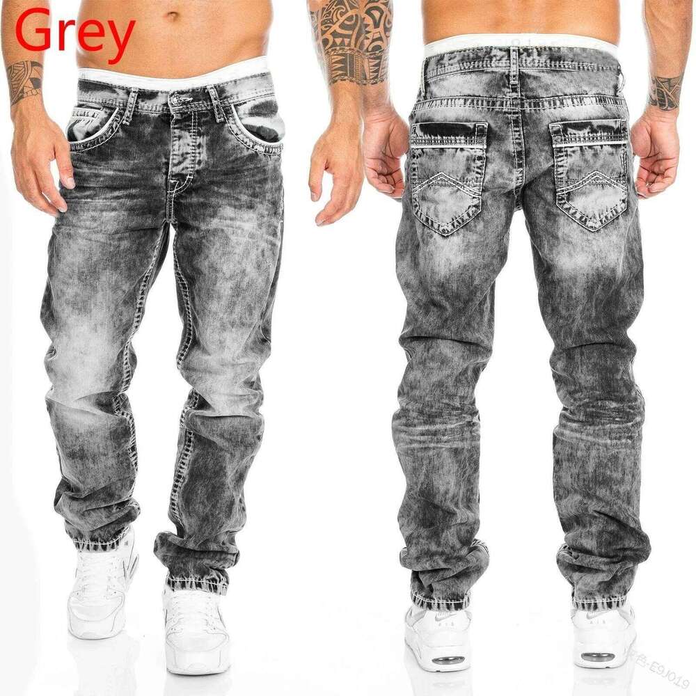 Men Jeans Solid Pockets Stretch Denim Straight Pants Spring Summer Business Casual Trousers Daily Streetwear Men's Clothing 26Y0330