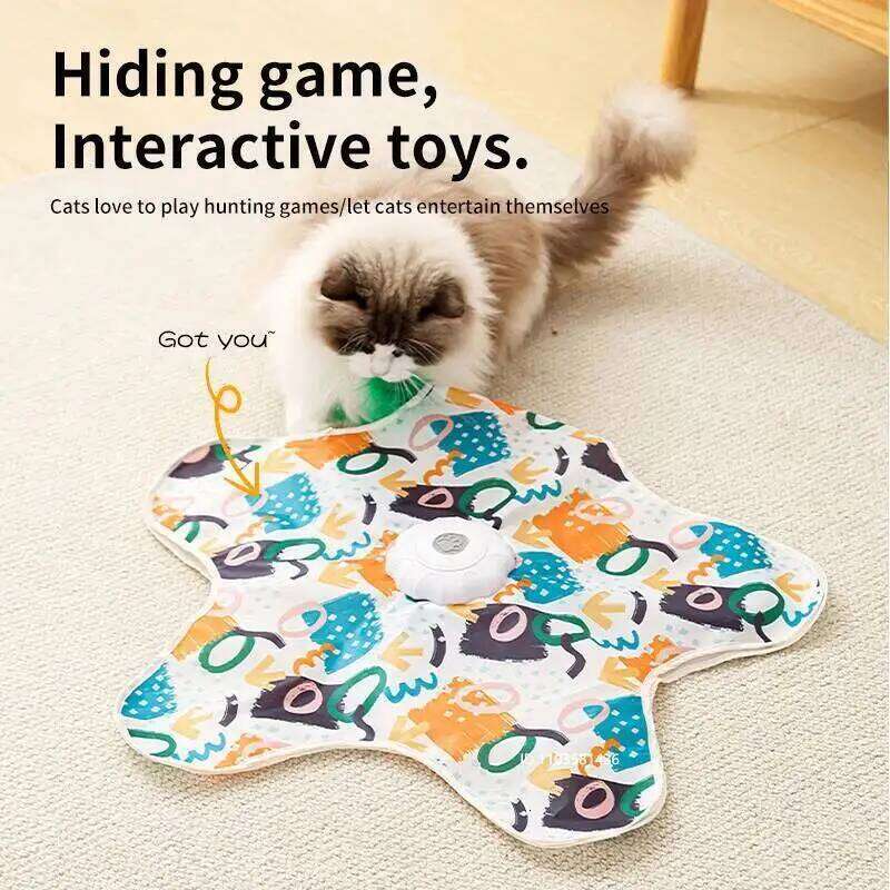 Pet Toys Interactive Hide and Seek Cat with Mouse Squeaky Motion Activated Moving Concealed Feathers Kitten Teaser Toy