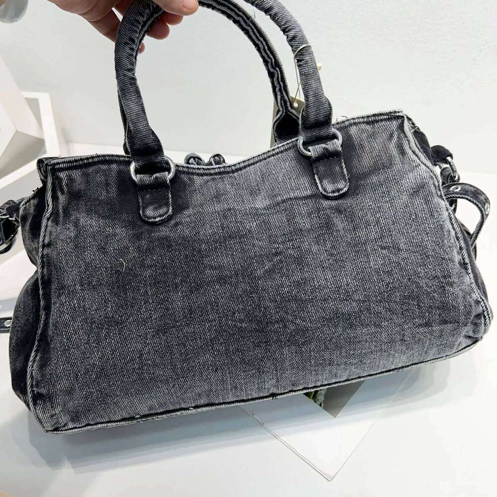 New Moto Biker Pillow Bags For Women Designer Handbags Purses In Denim Washing Process Top Handle Shoulder